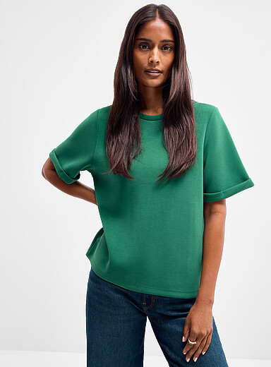 Rolled sleeves peachskin T-shirt