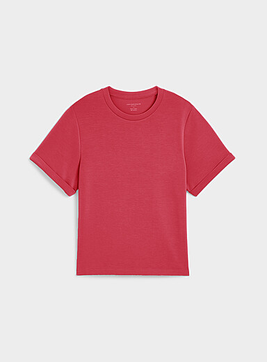 Contemporaine: Le t-shirt peau de p&ecirc;che manches roulott&eacute;es Rouge framboise - Cerise pour femme