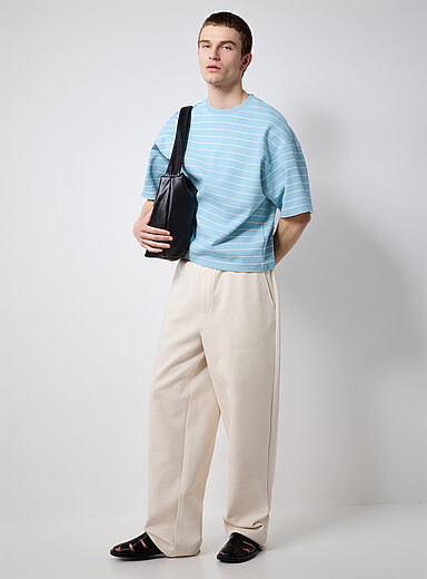 Le 31 Ivory/Cream Beige Thick jersey pant for men