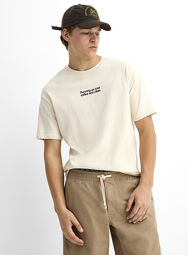 Djab Ivory/Cream Beige Quote embroidery T-shirt <b>Boxy fit</b> for men