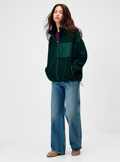 Twik: La veste ample moutonn&eacute;e &agrave; motifs Vert fonc&eacute; assorti pour femme