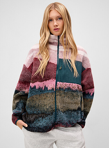 Loose printed fleece jacket