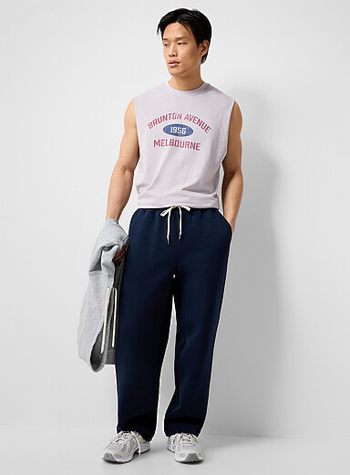 I.FIV5 Navy/Midnight Blue Wide-leg double sided jersey pant <b>Relaxed fit with wide leg</b> for men
