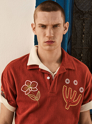 Embroidered Johnny collar polo <b>Comfort fit</b>
