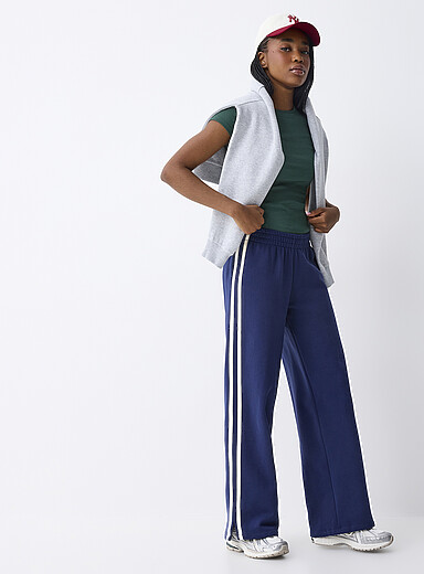 Twik Navy/Midnight Blue Track stripe wide-leg sweatpant for women