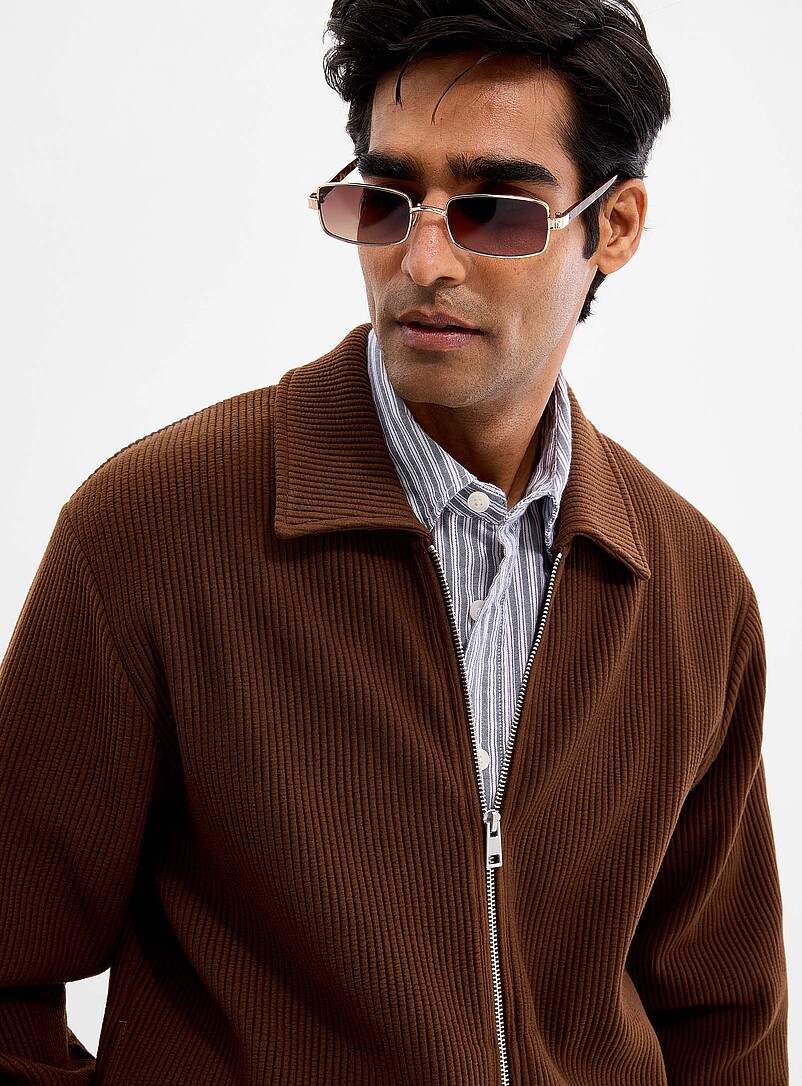 Le 31 Navy/Midnight Blue Rib-jersey polo-collar cardigan <b>Comfort fit</b> for men