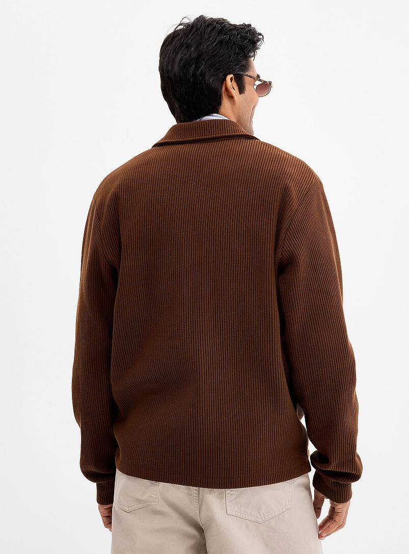 Le 31: Le cardigan col polo jersey c&ocirc;tel&eacute; <b>Coupe confort</b> Noir pour homme