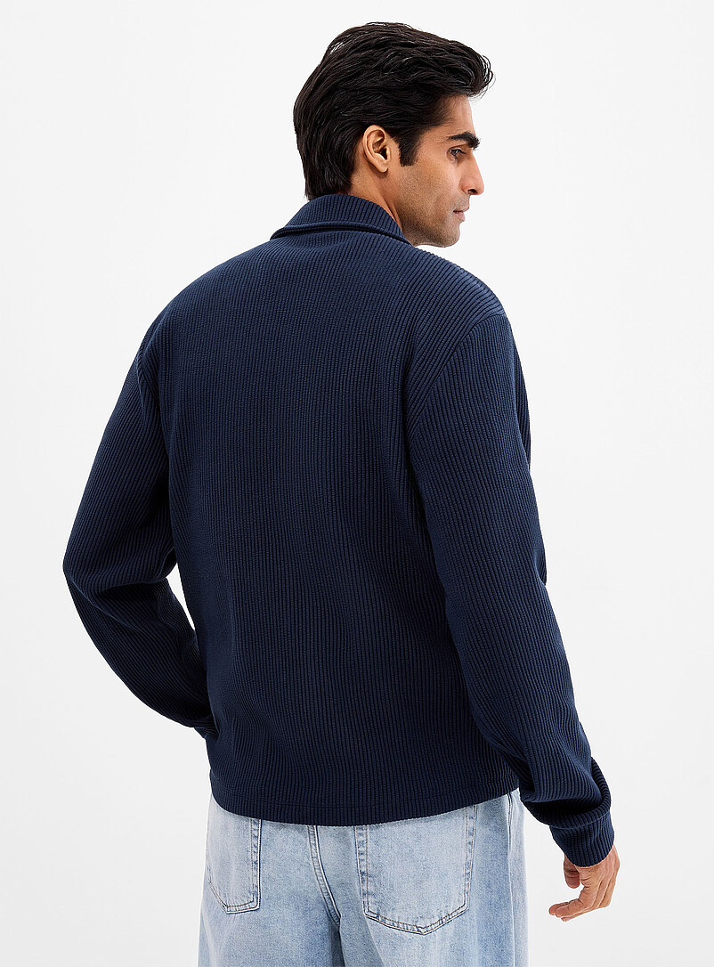 Le 31: Le cardigan col polo jersey c&ocirc;tel&eacute; <b>Coupe confort</b> Noir pour homme