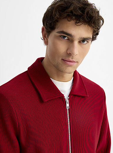 Le 31 Red Rib-jersey polo-collar cardigan <b>Comfort fit</b> for men
