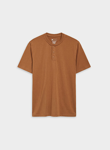 Le 31: Le t-shirt henley doux jersey <b>Coupe standard</b> Chameau pour homme