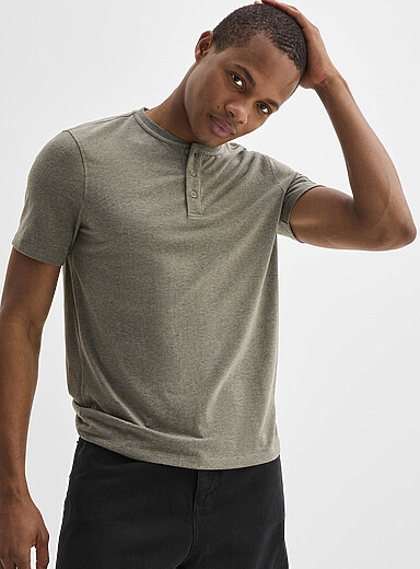 Le 31: Le t-shirt henley doux jersey <b>Coupe standard</b> Vert fonc&eacute; - Mousse pour homme
