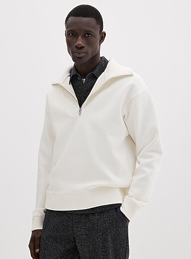 Le 31: Le sweat col camionneur Ivoire - Beige cr&egrave;me pour homme