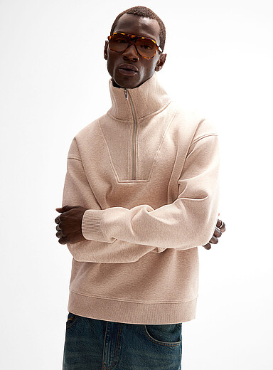 Le 31: Le sweat col camionneur <b>Coupe confort</b> &Eacute;cru - Lin pour homme