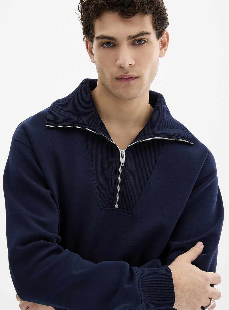 Le 31 Navy/Midnight Blue Zipped funnel-neck sweatshirt for men