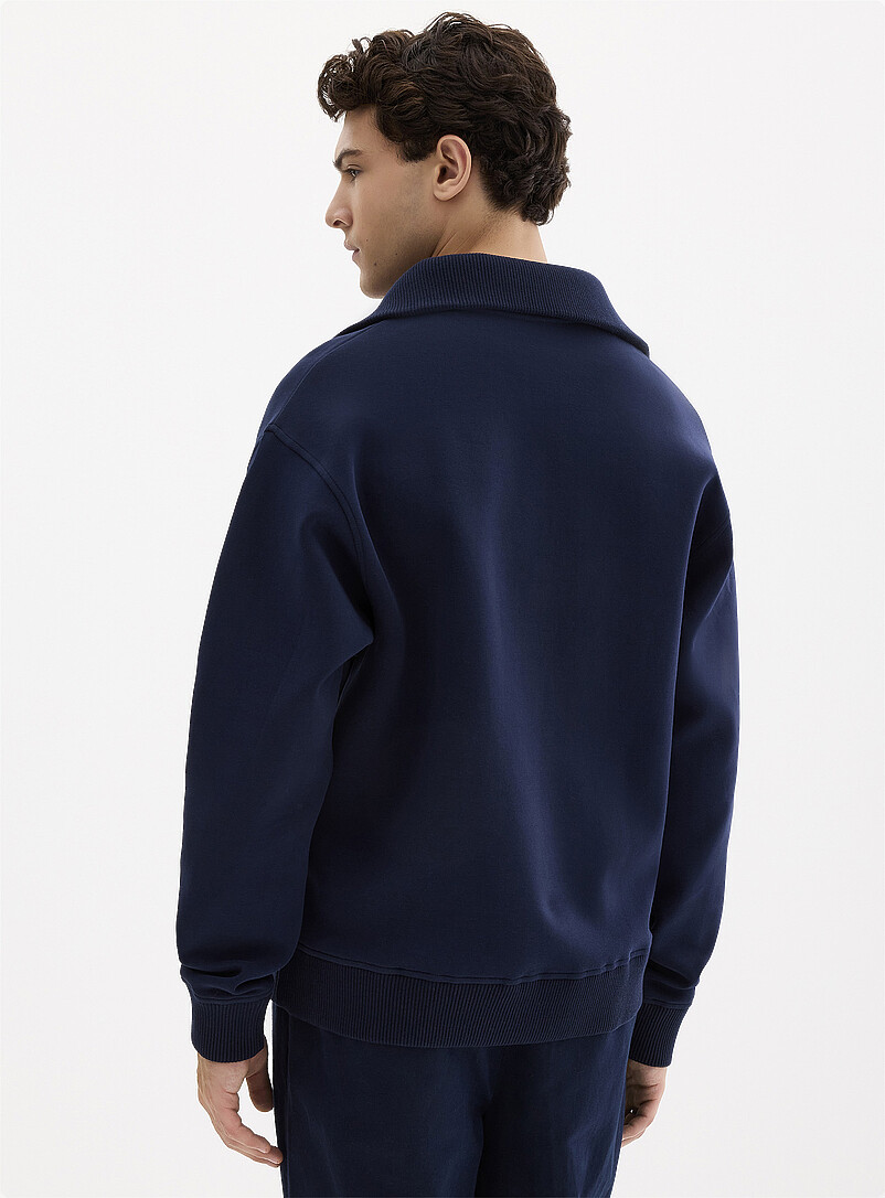 Le 31 Navy/Midnight Blue Zipped funnel-neck sweatshirt for men