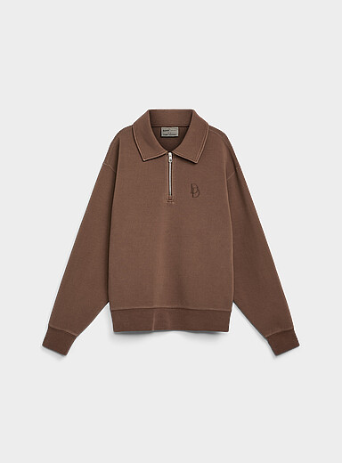 Djab Taupe Double-knit quarter-zip sweatshirt DJAB 101 <b>Loose fit</b> for men