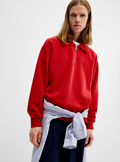 Djab Red Double-knit quarter-zip sweatshirt DJAB 101 <b>Loose fit</b> for men