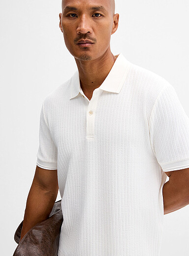 Le 31: Le polo texture cordage nautique Blanc cass&eacute; pour homme