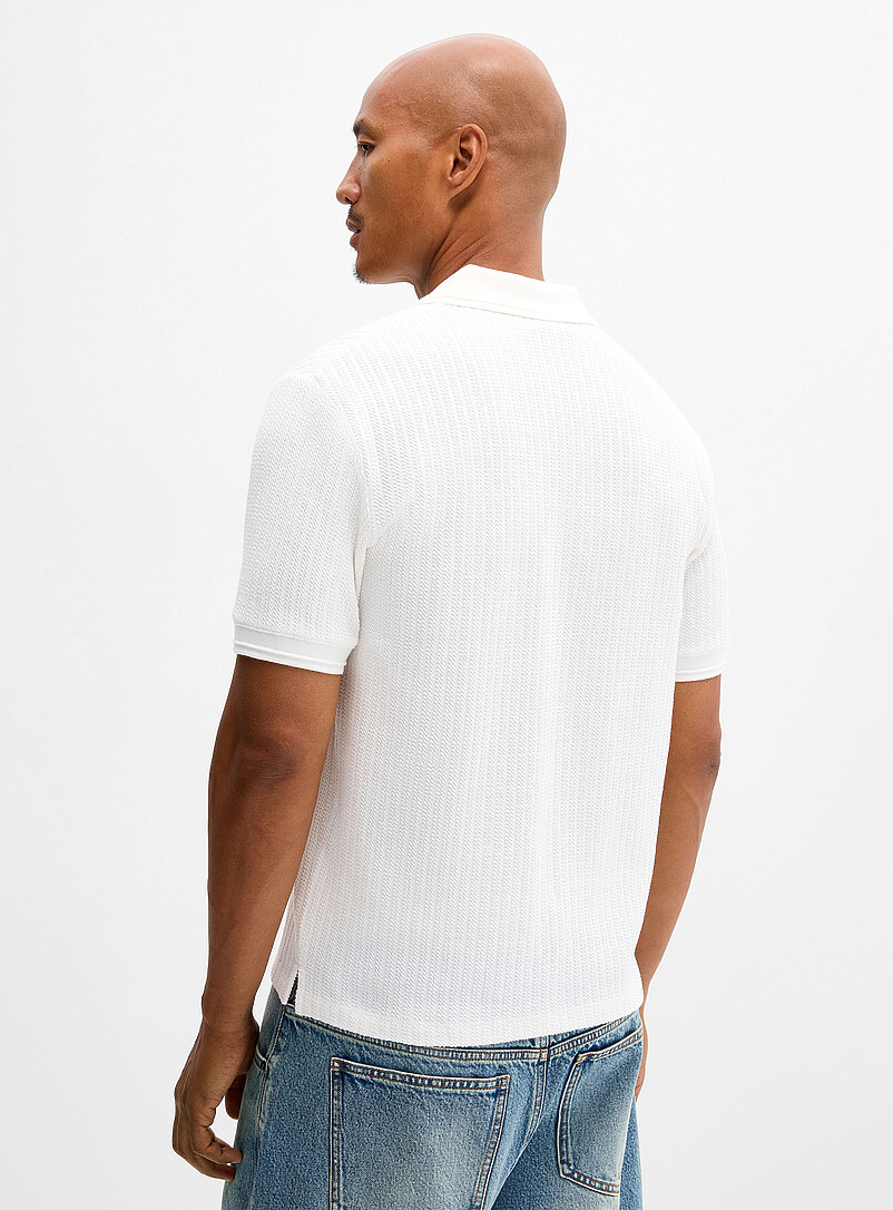 Le 31 Ecru/Linen Nautical rope textured polo for men