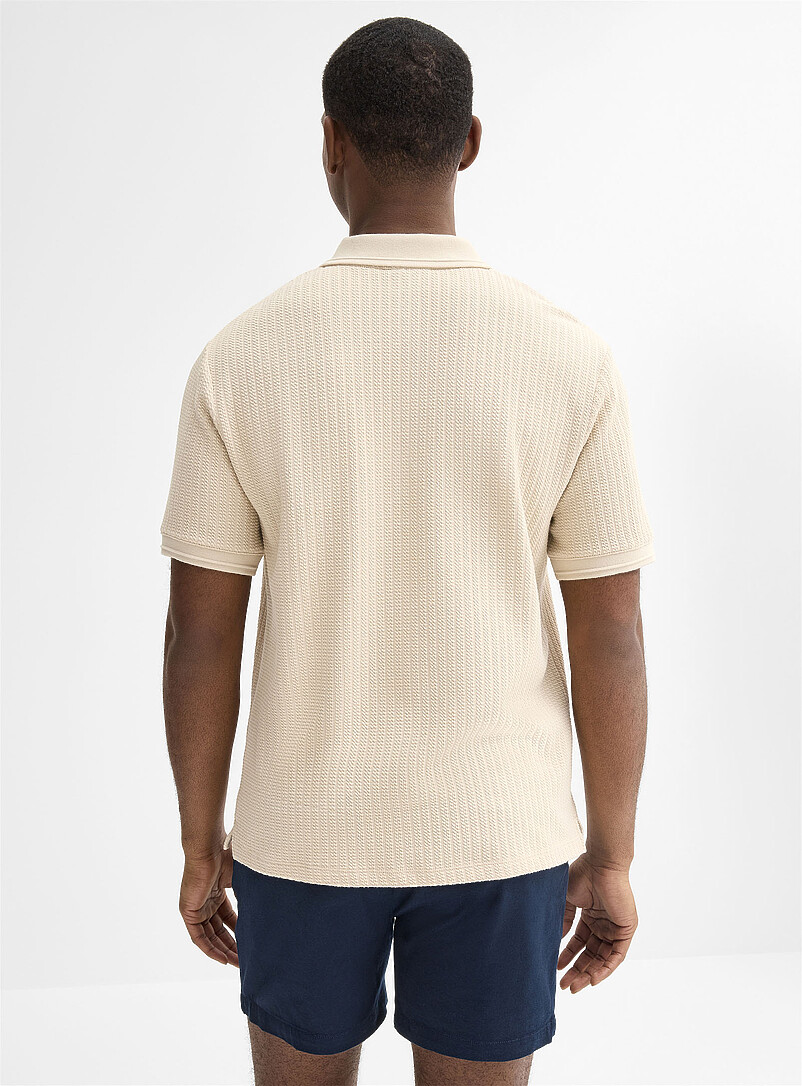 Le 31 Ecru/Linen Nautical rope textured polo for men