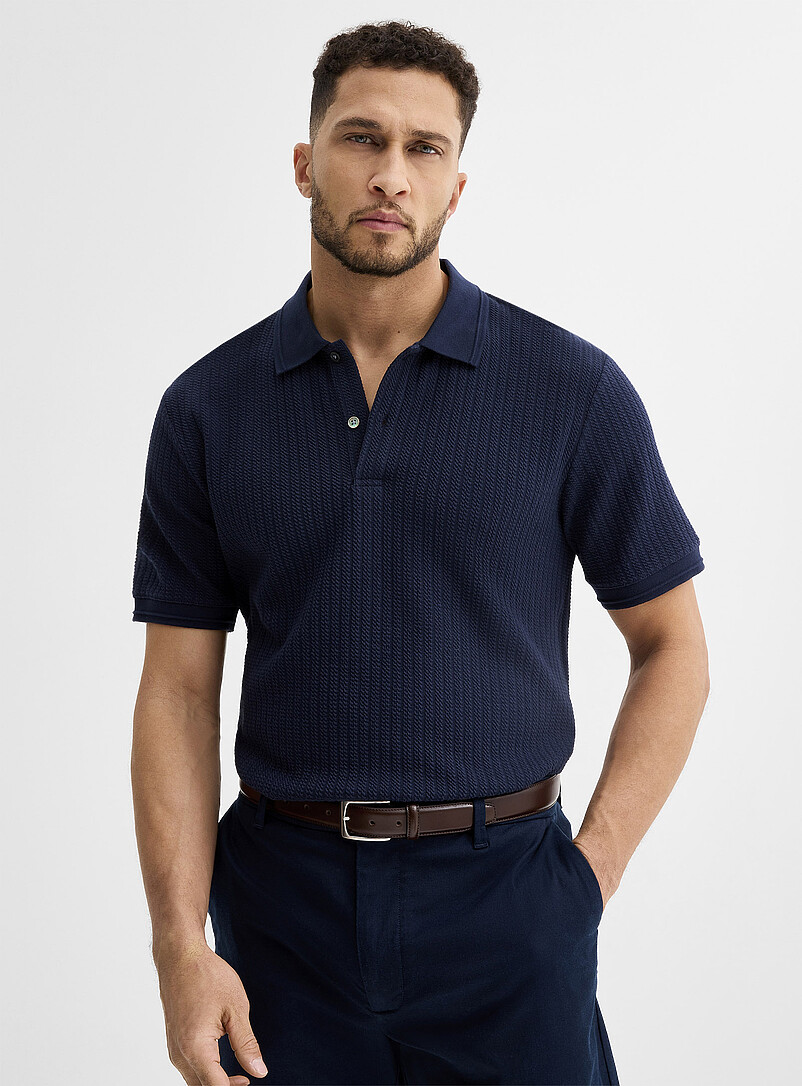 Le 31 Ecru/Linen Nautical rope textured polo for men