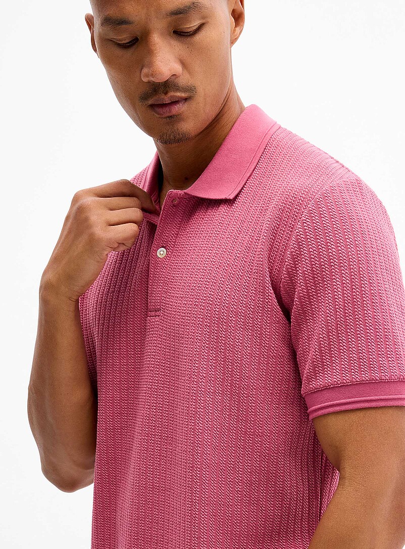 Le 31 Ecru/Linen Nautical rope textured polo for men