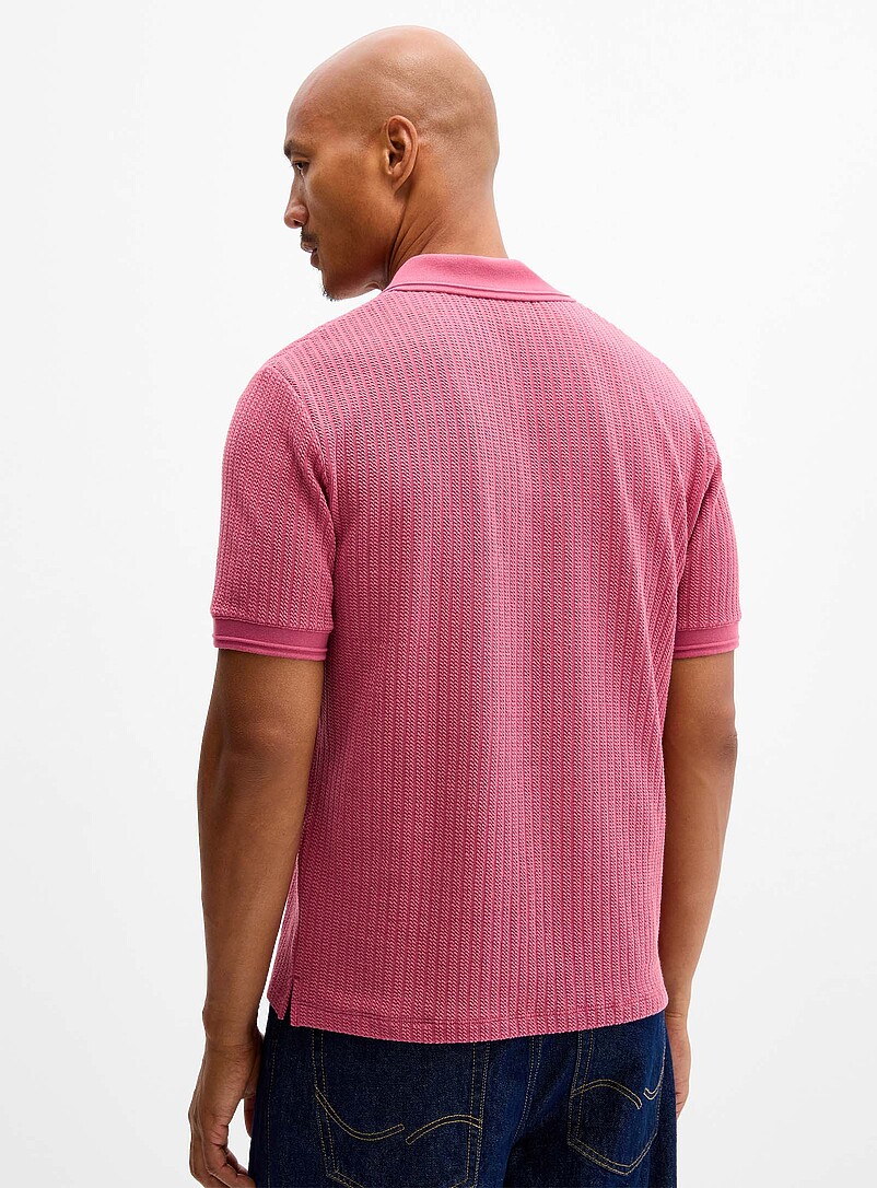 Le 31 Ecru/Linen Nautical rope textured polo for men