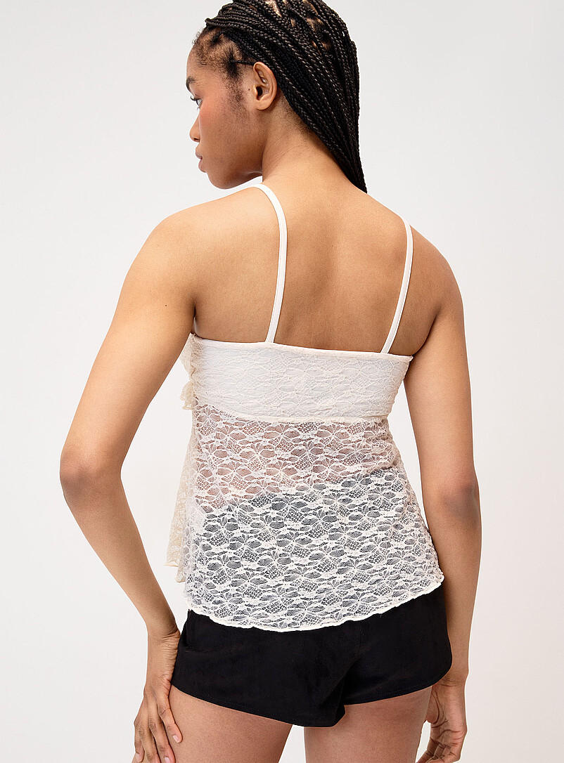 Twik: La camisole courte dentelle ouverte &agrave; l'avant Lilas pour femme