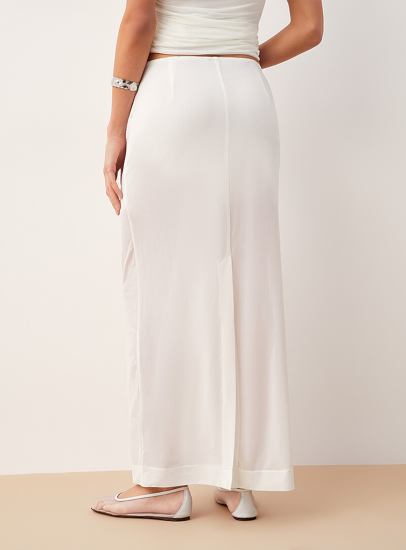Ic&ocirc;ne Off White Centre slit maxi micromesh skirt for women