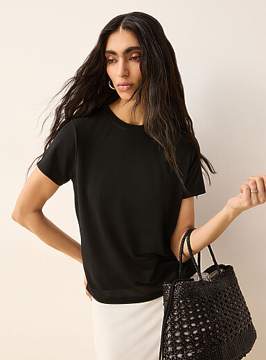 Ic&ocirc;ne Black Flowy micromesh boxy-fit T-shirt for women