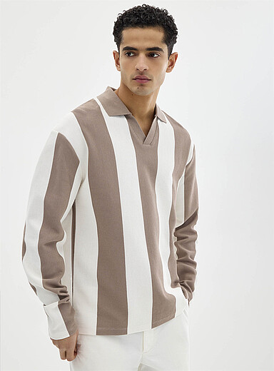 Vertical-stripe Johnny-collar polo <b>Comfort fit</b>