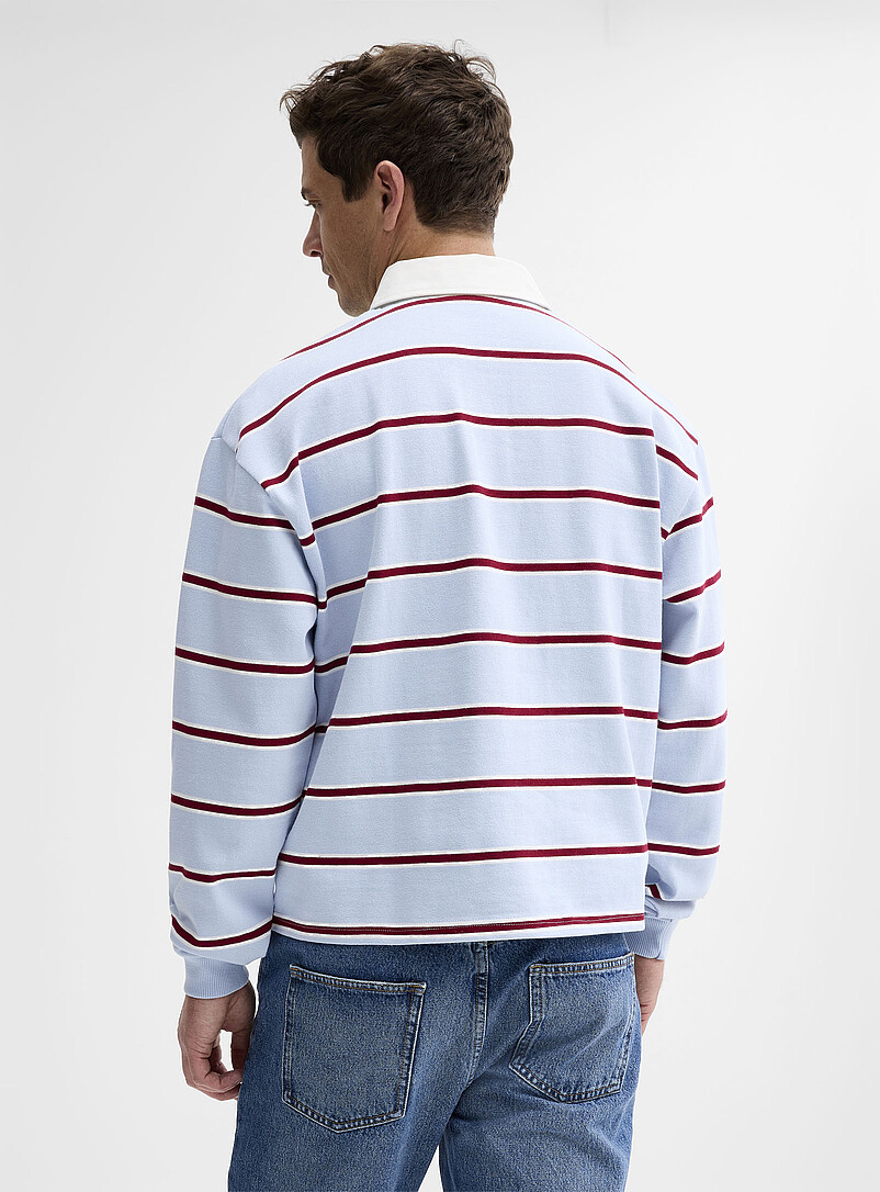 Le 31 Corn/Vanilla Yellow Pastel stripe rugby polo <b>Oversized fit</b> for men