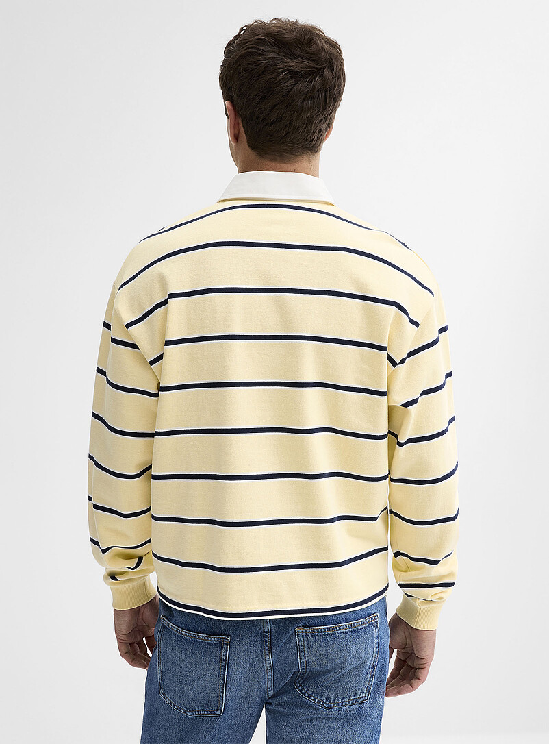 Le 31 Corn/Vanilla Yellow Pastel stripe rugby polo <b>Oversized fit</b> for men