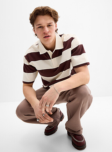 Djab: Le polo carr&eacute; rayures club <b>Coupe ample</b> Brun pour homme