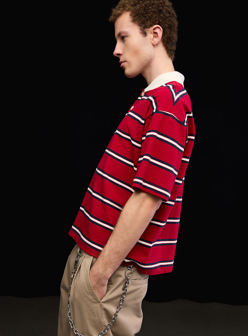 Djab Red Boxy club-stripe polo <b>Oversized fit</b> for men
