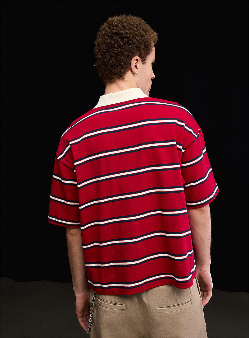 Djab Red Boxy club-stripe polo <b>Oversized fit</b> for men
