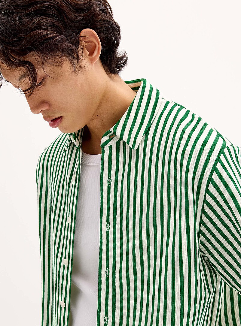 Le 31: La chemise tricot rayures nautiques <b>Coupe confort</b> Vert pistache - Menthe pour homme