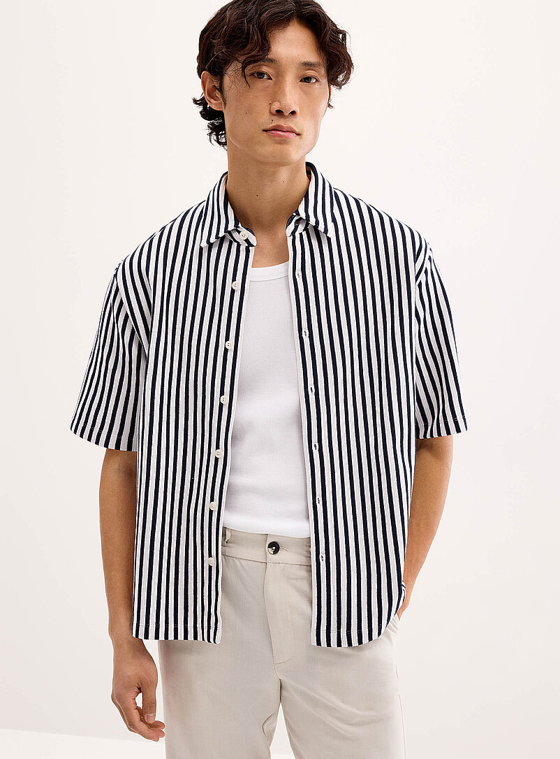 Le 31: La chemise tricot rayures nautiques <b>Coupe confort</b> Vert pistache - Menthe pour homme