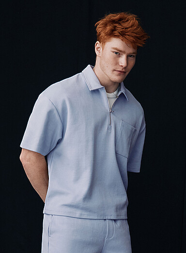 Le 31: Le polo carr&eacute; jersey construit <b>Coupe surdimensionn&eacute;e</b> Bleu p&acirc;le - Bleu ciel pour homme