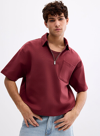 Le 31 Burgundy Boxy structured jersey polo <b>Oversized fit</b> for men
