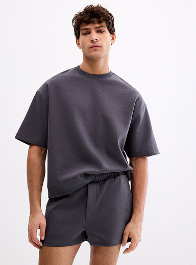 Le 31 Charcoal Structured jersey short-sleeve sweatshirt <b>Oversized fit</b> for men