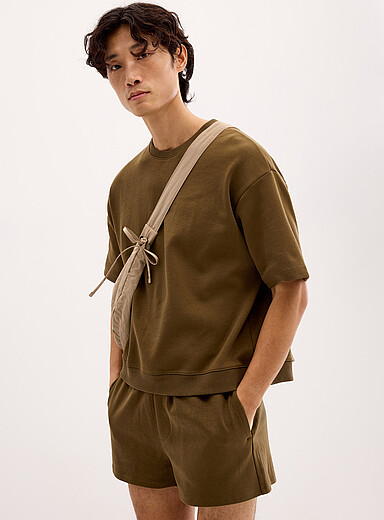 Le 31 Khaki/Sage/Olive Structured jersey short-sleeve sweatshirt <b>Oversized fit</b> for men