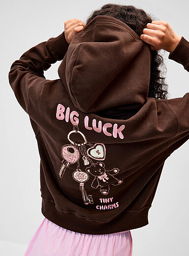 Twik Chocolate/Espresso Back-print loose hooded sweatshirt for women