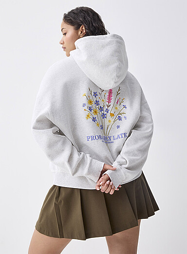 Back-print loose hooded sweatshirt