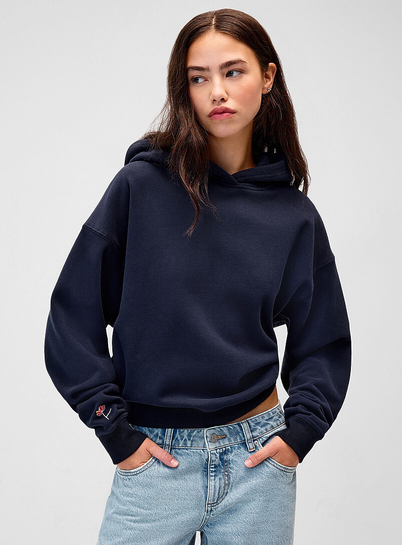 Twik Light grey Back-print loose hooded sweatshirt for women