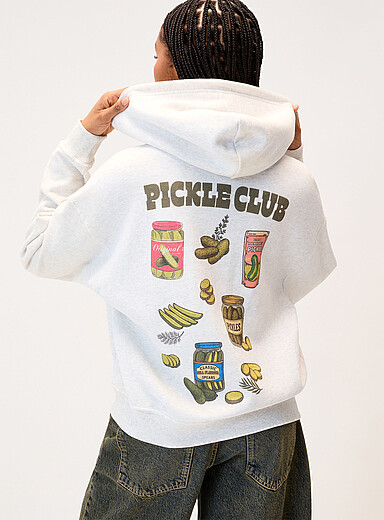 Twik: Le sweat ample &agrave; capuche imprim&eacute; dos Gris &agrave; motifs pour femme