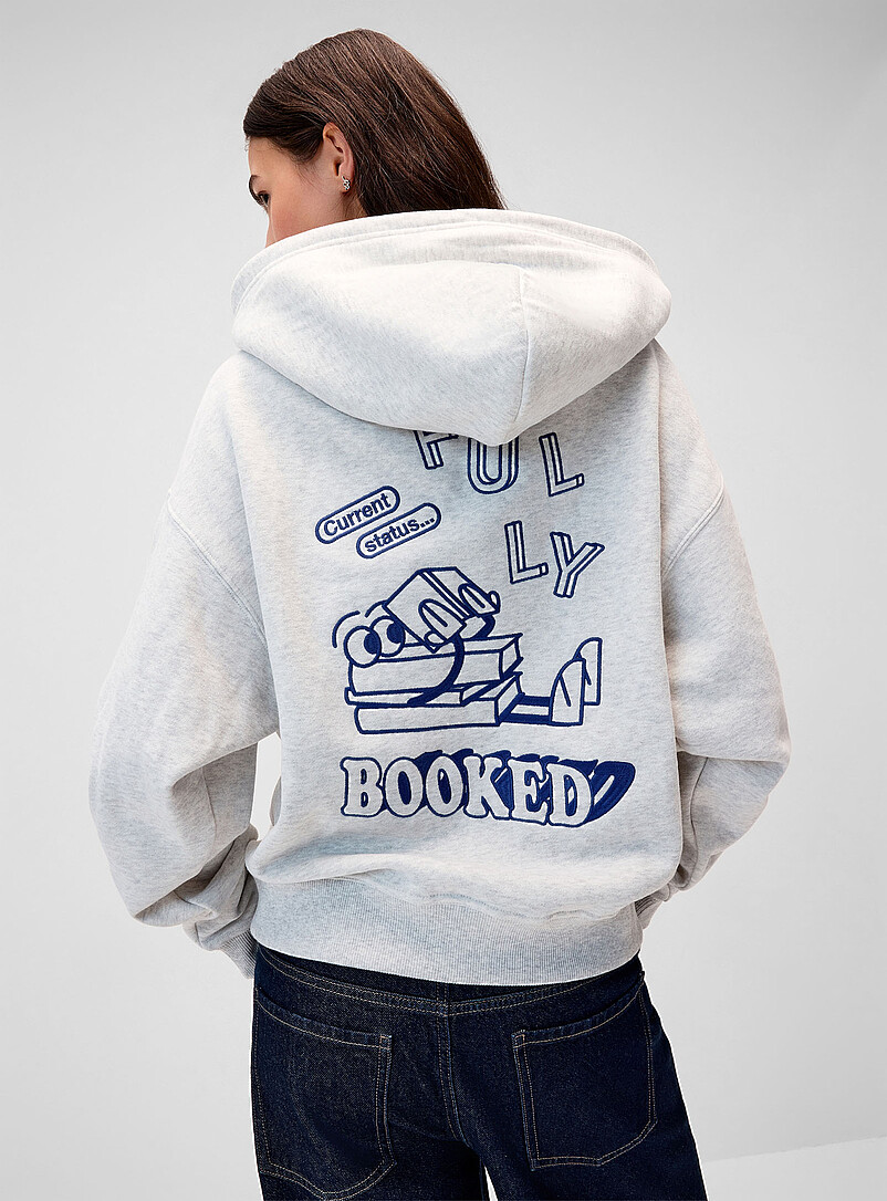 Twik Light grey Back-print loose hooded sweatshirt for women