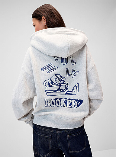 Twik: Le sweat ample &agrave; capuche imprim&eacute; dos Gris &agrave; motifs pour femme