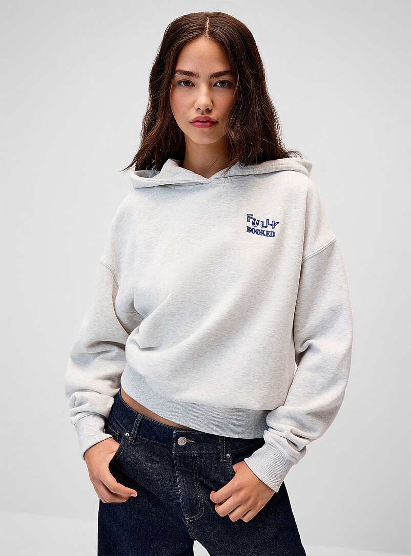 Twik Light grey Back-print loose hooded sweatshirt for women