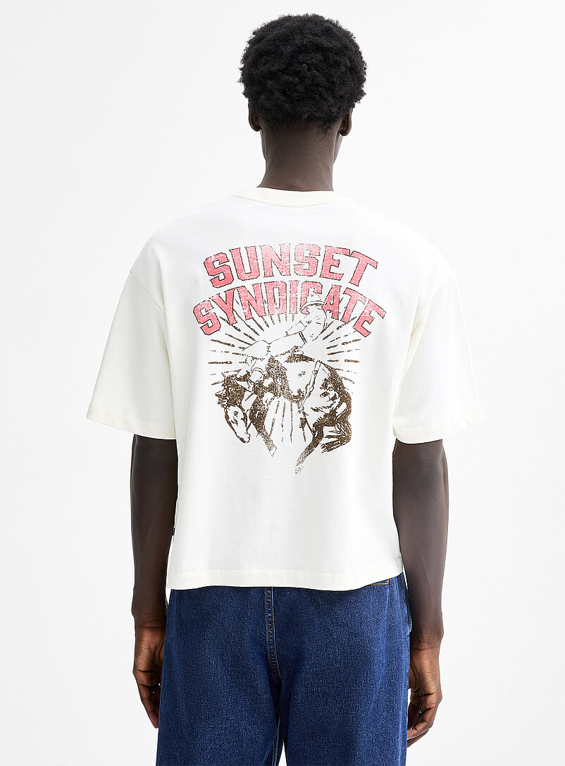 Djab Ivory/Cream Beige Western graphic cropped T-shirt <b>Oversized fit</b> for men